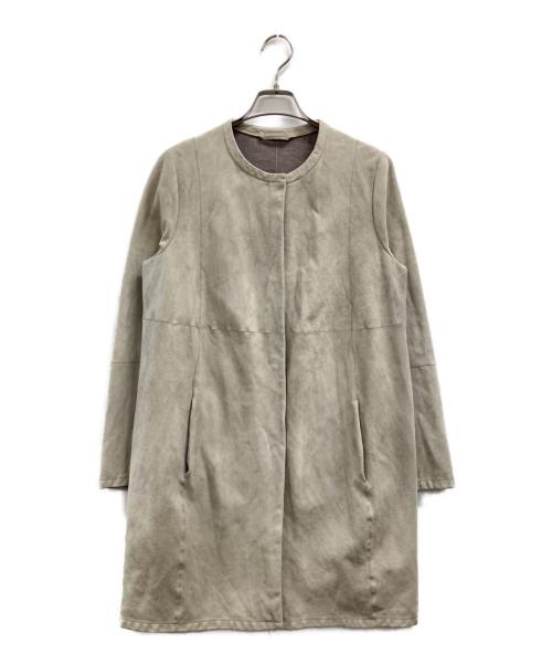 Max Mara Studio（マックスマーラ ストゥディオ）MAX MARA STUDIO (マックスマーラ ストゥディオ) ゴートスキンノーカラーコート ベージュ サイズ:40の古着・服飾アイテム