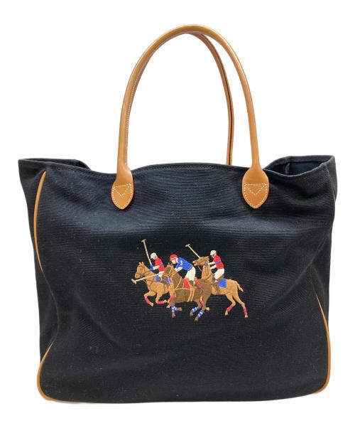 RALPH LAUREN（ラルフローレン）RALPH LAUREN (ラルフローレン) ビッグポニー刺繍キャンバストートバッグ ブラックの古着・服飾アイテム