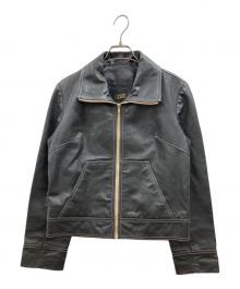 PLEIN SUD JEANS（プレインスッドジーンズ）の古着「ホワイトステッチレザージップジャケット」｜ブラック