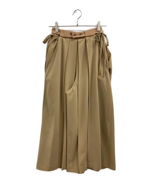 AKIKOAOKI（アキコアオキ）AKIKOAOKI (アキコアオキ) レーヨンタックワイドパンツ ベージュ サイズ:38の古着・服飾アイテム
