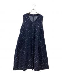 SIMPLICITE（シンプリシテ）の古着「ドットリネンレーヨンスリーブレスワンピース」｜ネイビー