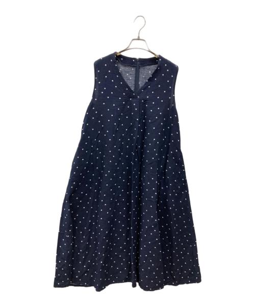 SIMPLICITE（シンプリシテ）SIMPLICITE (シンプリシテ) ドットリネンレーヨンスリーブレスワンピース ネイビー サイズ:Sの古着・服飾アイテム