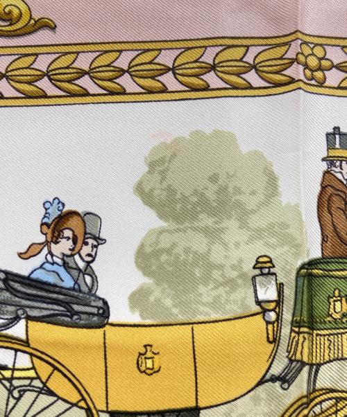 HERMES（エルメス）HERMES (エルメス) カレ 90 LA PROMENADE DE LONGCHAMPS ホワイト×ピンクの古着・服飾アイテム