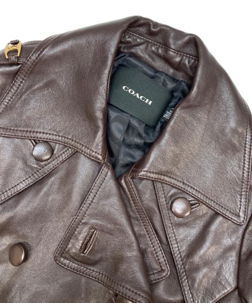 COACH（コーチ）COACH (コーチ) ヘリテージ C ダブル ブレスト レザー トレンチ コート ブラウン サイズ:XSの古着・服飾アイテム