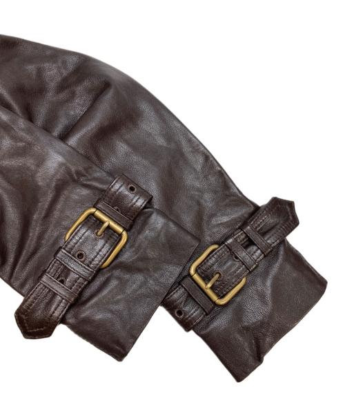 COACH（コーチ）COACH (コーチ) ヘリテージ C ダブル ブレスト レザー トレンチ コート ブラウン サイズ:XSの古着・服飾アイテム