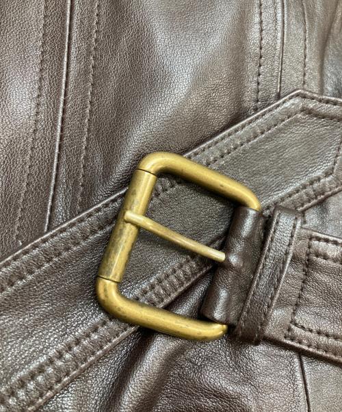 COACH（コーチ）COACH (コーチ) ヘリテージ C ダブル ブレスト レザー トレンチ コート ブラウン サイズ:XSの古着・服飾アイテム