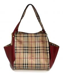BURBERRY（バーバリー）の古着「Canterbury ノヴァチックハンドバッグ」｜レッド×ベージュ
