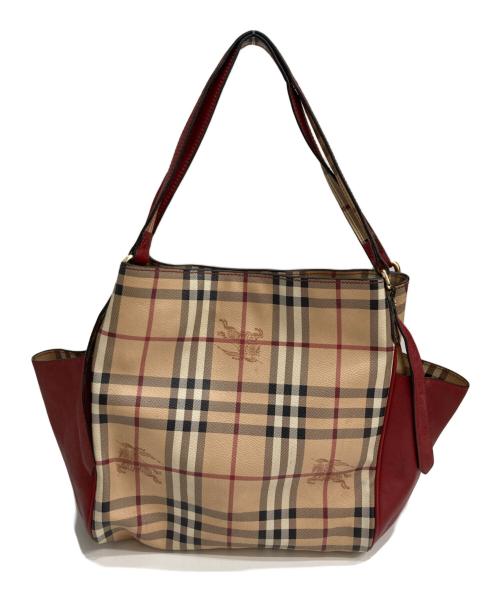 BURBERRY（バーバリー）BURBERRY (バーバリー) Canterbury ノヴァチックハンドバッグ レッド×ベージュの古着・服飾アイテム