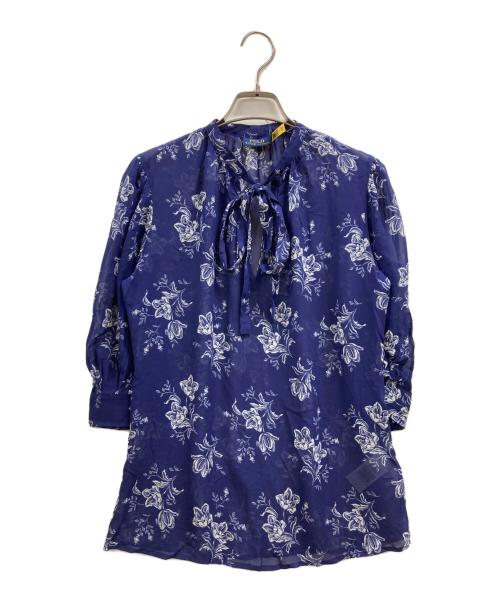 POLO RALPH LAUREN（ポロ・ラルフローレン）POLO RALPH LAUREN (ポロ・ラルフローレン) フラワープリントボウタイブラウス ネイビー サイズ:XSの古着・服飾アイテム