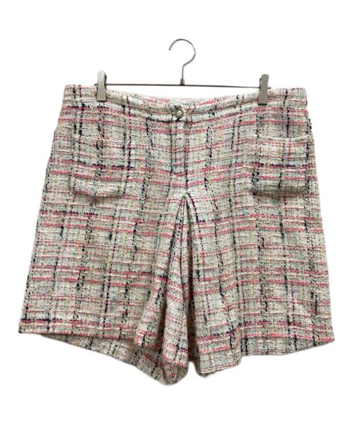 CHANEL（シャネル）CHANEL (シャネル) ラメチェックツイードキュロット ピンク×ホワイト サイズ:50の古着・服飾アイテム