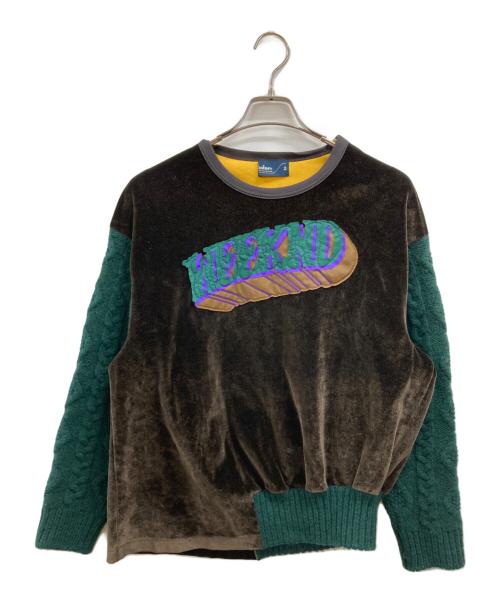 KOLOR（カラー）KOLOR (カラー) ベロア ニット切替クルーネックスウェットトレーナー ブラウン×グリーン サイズ:2の古着・服飾アイテム