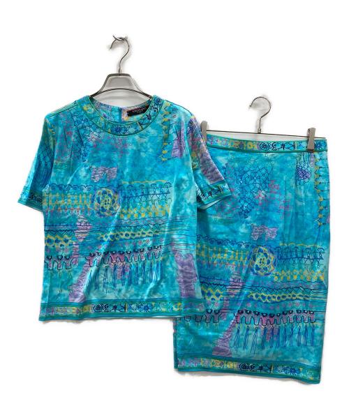 LEONARD FASHION（レオナールファッション）LEONARD FASHION (レオナールファッション) 総柄セットアップ ブルー サイズ:トップスM / ボトムス73の古着・服飾アイテム