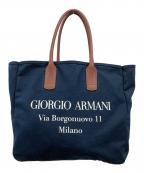 GIORGIO ARMANIジョルジオアルマーニ）の古着「Giorgio Armani Leather-Trimmed Via Borgonuovo Tote」｜ネイビー