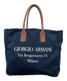 GIORGIO ARMANI（ジョルジオアルマーニ）の古着「Giorgio Armani Leather-Trimmed Via Borgonuovo Tote」｜ネイビー