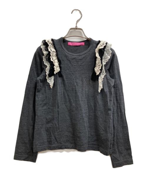 COMME des GARCONS JUNYA WATANABE MAN（コム デ ギャルソン ジュンヤ ワタナベ マン）COMME des GARCONS JUNYA WATANABE MAN (コム デ ギャルソン ジュンヤ ワタナベ マン) レース付きカットソー ホワイト×グレー サイズ:不明(実寸参照)の古着・服飾アイテム