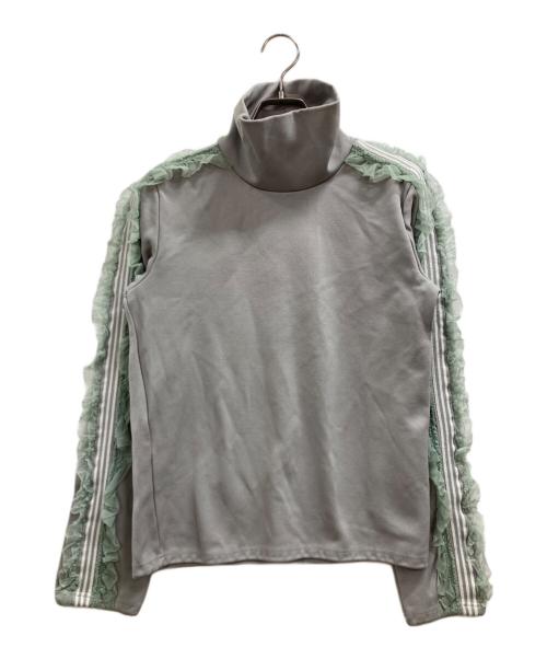 COMME des GARCONS（コムデギャルソン）COMME des GARCONS (コムデギャルソン) 製品染めフリルラインスリーブハイネックカットソー グリーン×グレー サイズ:不明(実寸参照)の古着・服飾アイテム