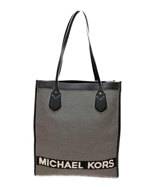 MICHAEL KORS（マイケルコース）MICHAEL KORS (マイケルコース) Bay Large Woven Canvas Tote Bag ホワイト×ブラックの古着・服飾アイテム