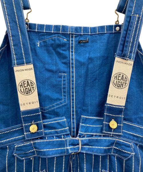 HEADLIGHT（ヘッドライト）HEADLIGHT (ヘッドライト) 9oz ウォバッシュストライプ ローバック オーバーオール ブルー サイズ:32の古着・服飾アイテム
