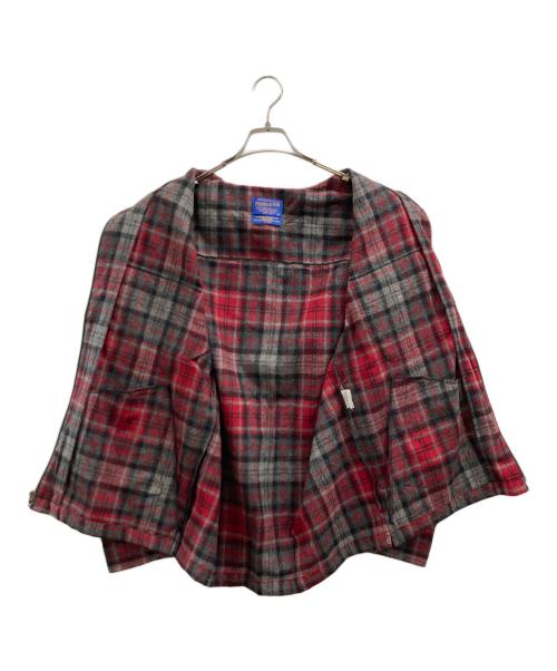 PENDLETON（ペンドルトン）PENDLETON (ペンドルトン) ヴァージンウールチェックジップアップジャケット レッド×グレー サイズ:Mの古着・服飾アイテム