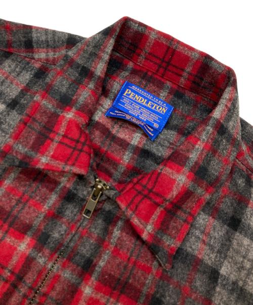 PENDLETON（ペンドルトン）PENDLETON (ペンドルトン) ヴァージンウールチェックジップアップジャケット レッド×グレー サイズ:Mの古着・服飾アイテム