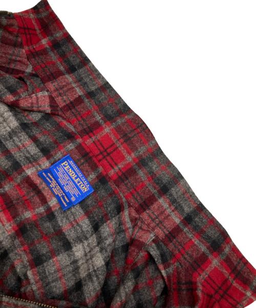 PENDLETON（ペンドルトン）PENDLETON (ペンドルトン) ヴァージンウールチェックジップアップジャケット レッド×グレー サイズ:Mの古着・服飾アイテム