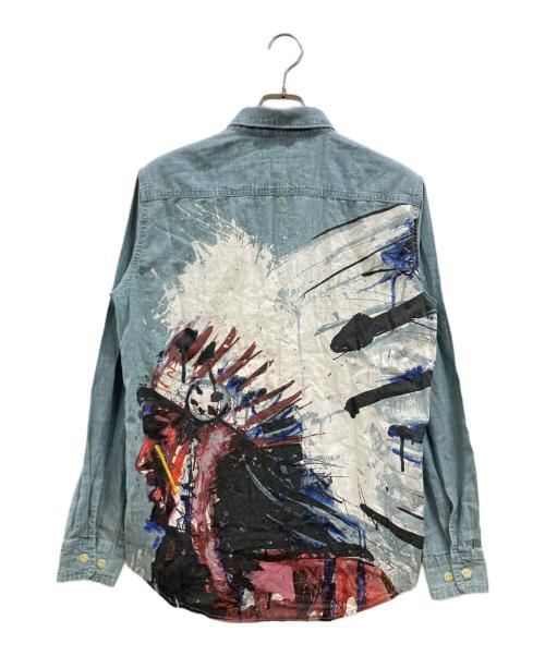 Denim & Supply Ralph Lauren（デニム＆サプライ ラルフローレン）DENIM & SUPPLY RALPH LAUREN (デニム＆サプライ ラルフローレン) バックアートペイント デニム ネイティブアメリカンシャツ ブルー サイズ:Sの古着・服飾アイテム