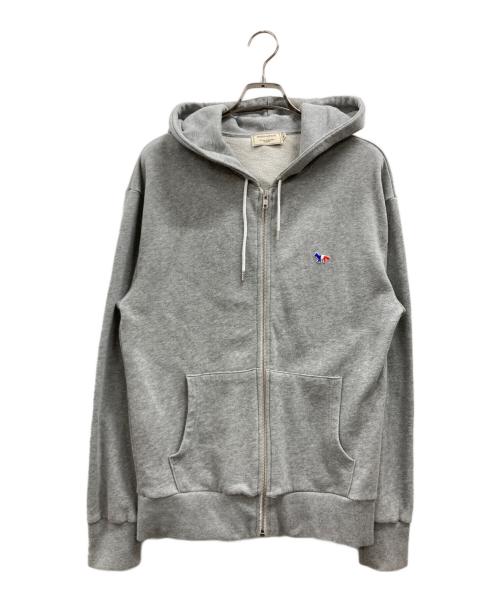 maison kitsune（メゾンキツネ）MAISON KITSUNE (メゾンキツネ) トリコロール フォックス パッチ ジップアップ パーカー グレー サイズ:Mの古着・服飾アイテム