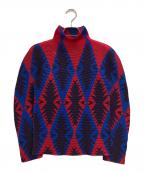 ISSEY MIYAKEイッセイミヤケ）の古着「総柄 ハイネックプリーツカットソー」｜レッド×ブルー