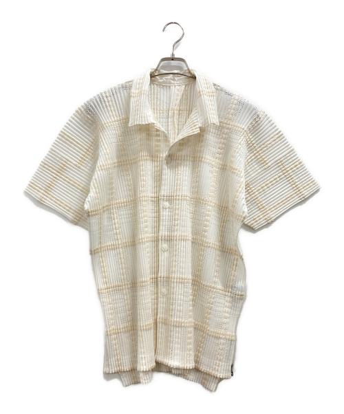 HOMME PLISSE ISSEY MIYAKE（オム プリッセ イッセイ ミヤケ）HOMME PLISSE ISSEY MIYAKE (オム プリッセ イッセイ ミヤケ) LACE GRID PLEATS ベージュ×ホワイト サイズ:3の古着・服飾アイテム