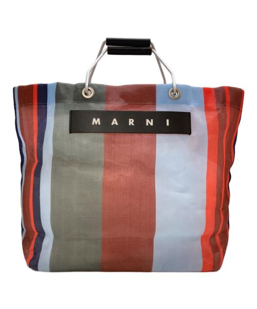 MARNI（マルニ）MARNI (マルニ) フラワーカフェストライプトートバッグ ブルー×ブラウンの古着・服飾アイテム