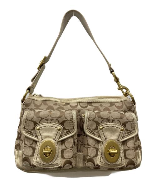 COACH（コーチ）COACH (コーチ) ショルダーバッグ ベージュ×ブラウン×ゴールドの古着・服飾アイテム