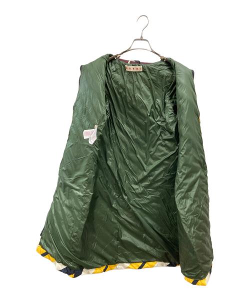 MARNI（マルニ）MARNI (マルニ) ストライプ ロングダウンコート イエロー×ネイビー サイズ:40の古着・服飾アイテム