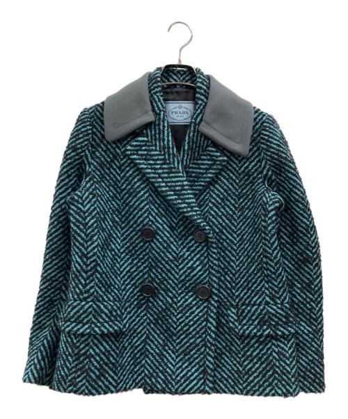 PRADA（プラダ）PRADA (プラダ) ツイード テーラードジャケット ブルー×ブラック サイズ:42の古着・服飾アイテム