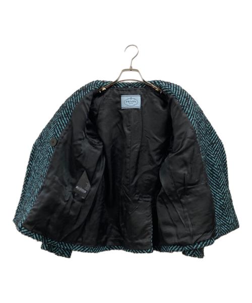 PRADA（プラダ）PRADA (プラダ) ツイード テーラードジャケット ブルー×ブラック サイズ:42の古着・服飾アイテム