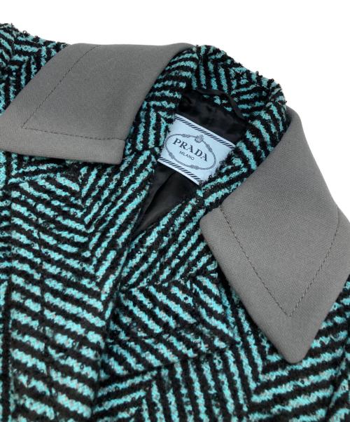 PRADA（プラダ）PRADA (プラダ) ツイード テーラードジャケット ブルー×ブラック サイズ:42の古着・服飾アイテム