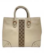 GUCCIグッチ）の古着「レザー×GGキャンバス トートバッグ」｜アイボリー