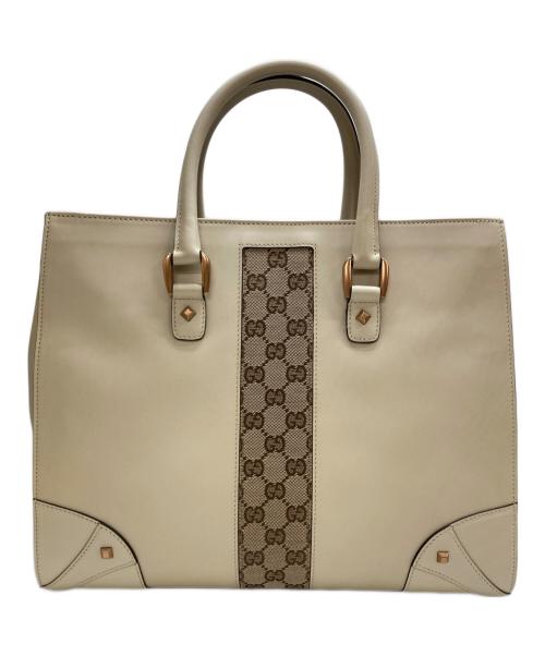 GUCCI（グッチ）GUCCI (グッチ) レザー×GGキャンバス トートバッグ アイボリーの古着・服飾アイテム