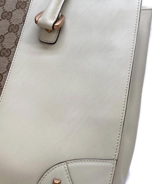 GUCCI（グッチ）GUCCI (グッチ) レザー×GGキャンバス トートバッグ アイボリーの古着・服飾アイテム