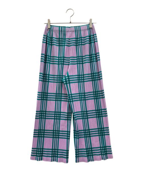 PLEATS PLEASE（プリーツプリーズ）PLEATS PLEASE (プリーツプリーズ) プリーツチェックパンツ グリーン×ピンク サイズ:3の古着・服飾アイテム
