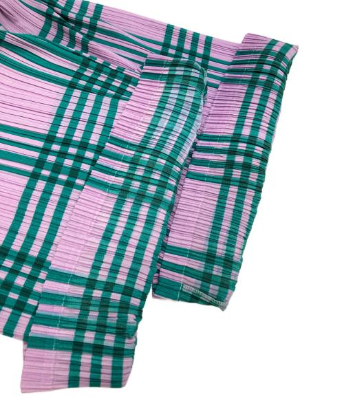 PLEATS PLEASE（プリーツプリーズ）PLEATS PLEASE (プリーツプリーズ) プリーツチェックパンツ グリーン×ピンク サイズ:3の古着・服飾アイテム