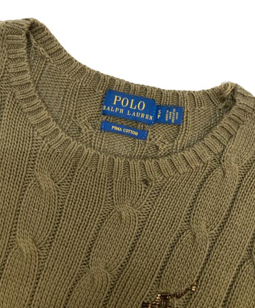 POLO RALPH LAUREN（ポロ・ラルフローレン）POLO RALPH LAUREN (ポロ・ラルフローレン) スパンコールロゴケーブルニット オリーブ サイズ:Sの古着・服飾アイテム