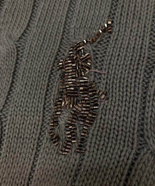 POLO RALPH LAUREN（ポロ・ラルフローレン）POLO RALPH LAUREN (ポロ・ラルフローレン) スパンコールロゴケーブルニット オリーブ サイズ:Sの古着・服飾アイテム