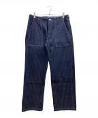 ONI DENIMオニデニム）の古着「針抜きジャガードストライプデニム」｜ホワイト×ネイビー