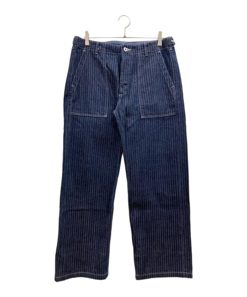 ONI DENIM（オニデニム）ONI DENIM (オニデニム) 針抜きジャガードストライプデニム ホワイト×ネイビー サイズ:32の古着・服飾アイテム