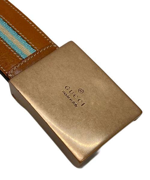 GUCCI（グッチ）GUCCI (グッチ) ラインレザーベルト ブラウン×ブルーの古着・服飾アイテム