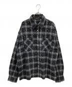 SECRETシークレット）の古着「ラインストーンチェックシャツ」｜グレー