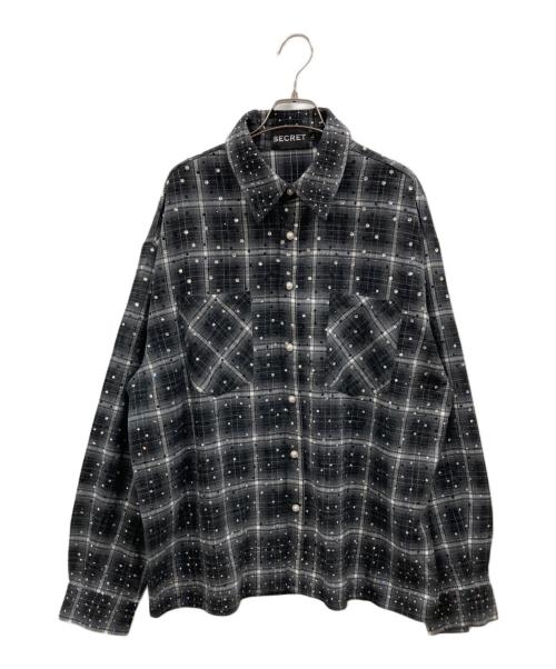 SECRET（シークレット）SECRET (シークレット) ラインストーンチェックシャツ グレー サイズ:Lの古着・服飾アイテム