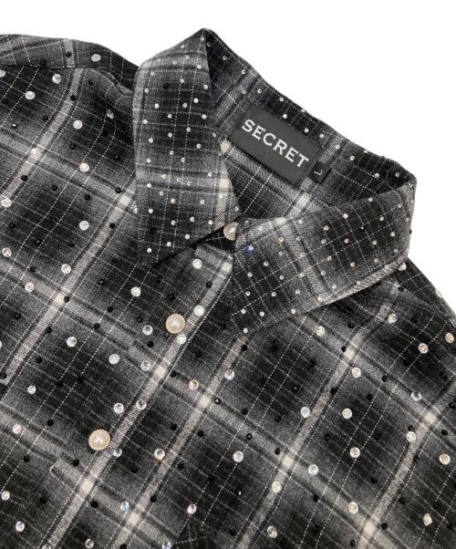 SECRET（シークレット）SECRET (シークレット) ラインストーンチェックシャツ グレー サイズ:Lの古着・服飾アイテム