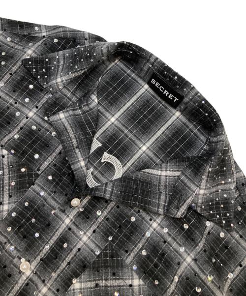 SECRET（シークレット）SECRET (シークレット) ラインストーンチェックシャツ グレー サイズ:Lの古着・服飾アイテム