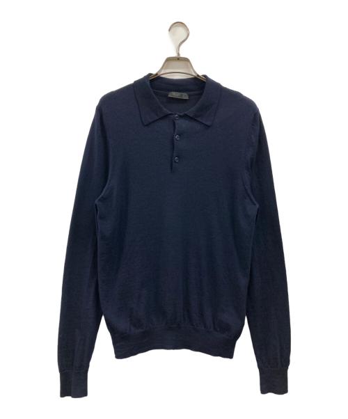 PRADA（プラダ）PRADA (プラダ) ニットポロシャツ ネイビー サイズ:50の古着・服飾アイテム